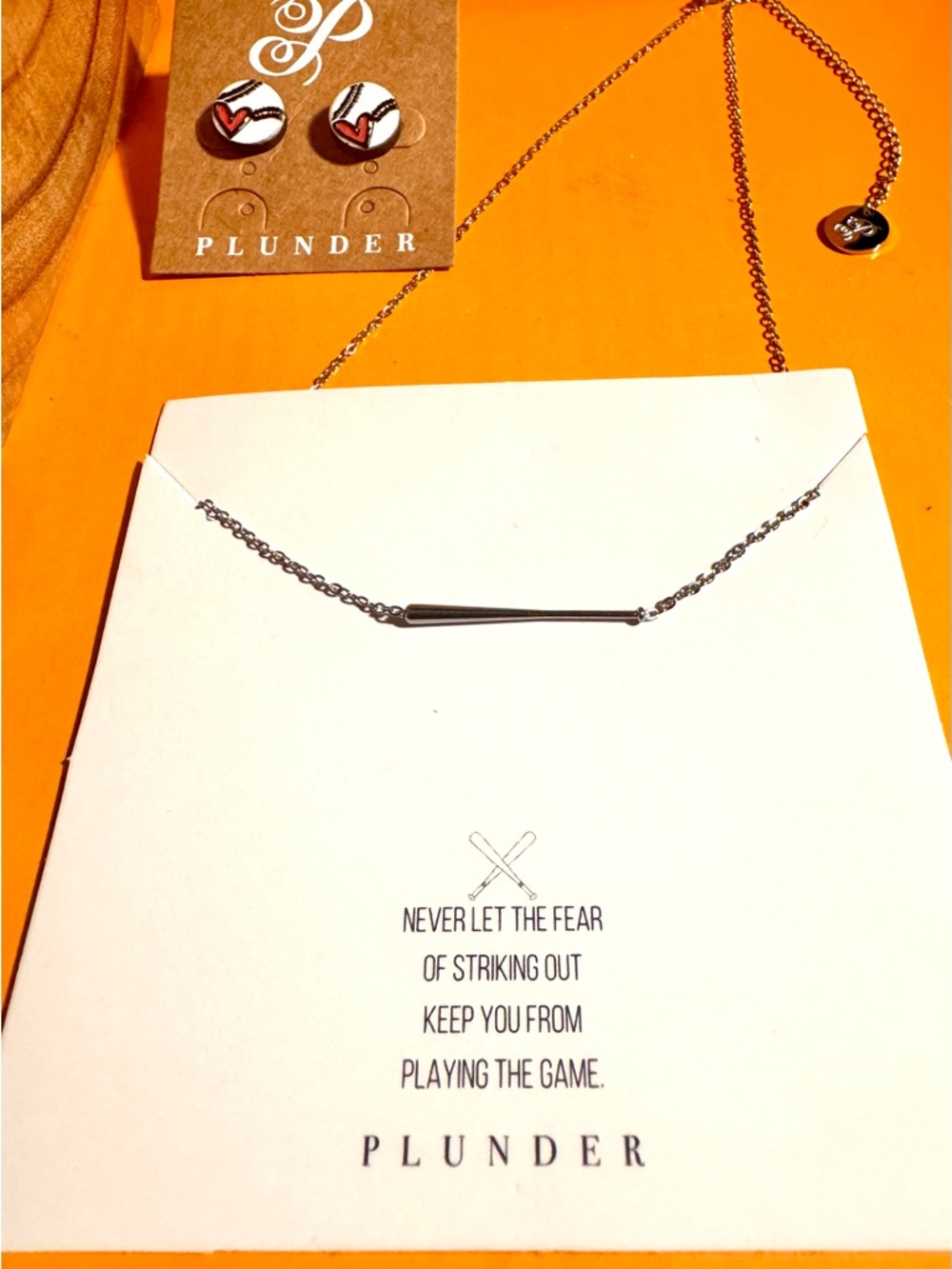 Plunder Baseball Necklace Earrings Set Hit It Stud Earrings New in Package